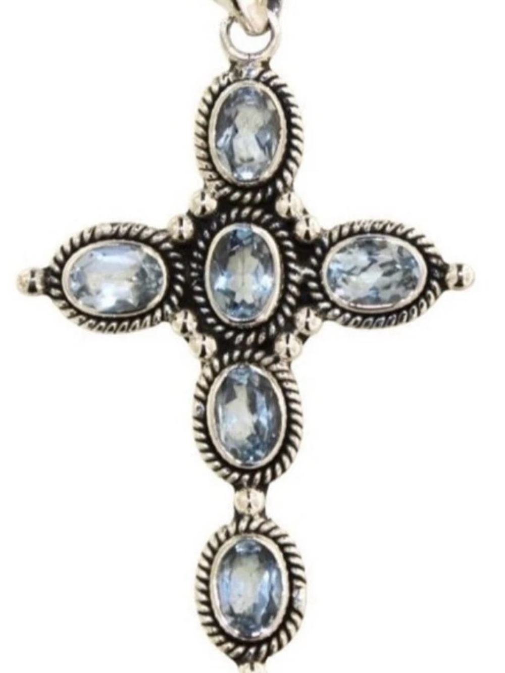 Natural 6.50 ct Sky Blue Topaz Cross Pendant Sterling Silver